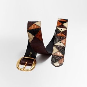 MAJE LEATHER AND SUEDE PATCHWORK BELT